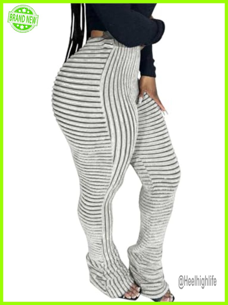 High Waisted Flare Leggings Butt Lifting Striped Lounge Pants